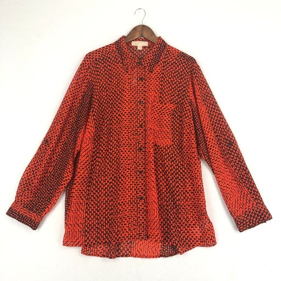MMK Michael Kors NWT Women's Plus Size 2X Brown Orange Sheer Blouse MSRP $99.50 - Picture 1 of 10